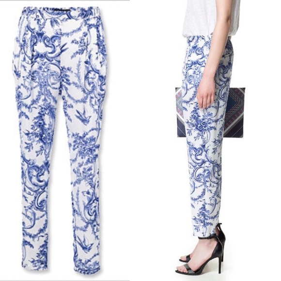 Zara Pants - Zara Ceramic Blue Floral Print Pants